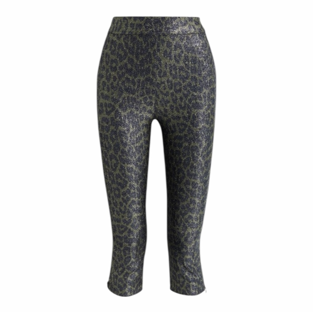 GANNI Cropped Metallic Leopard Print Stretch Jersey Legging Capri Size EU 40 / 8
